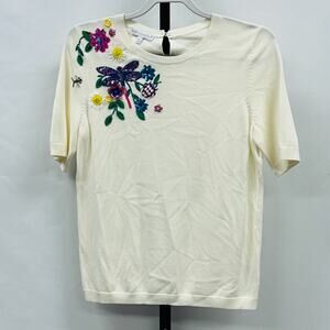 rsvp by Talbots Petite Medium Short Sleeve Sweater Floral Embellished Flowers